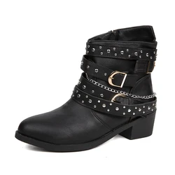 Stiefel Frau Winter Cowboy Kampf Plus Größe Goth Punk Schuhe Kurze Leder Ankle Chelsea Designer Neue Rock Vintage Mokassin