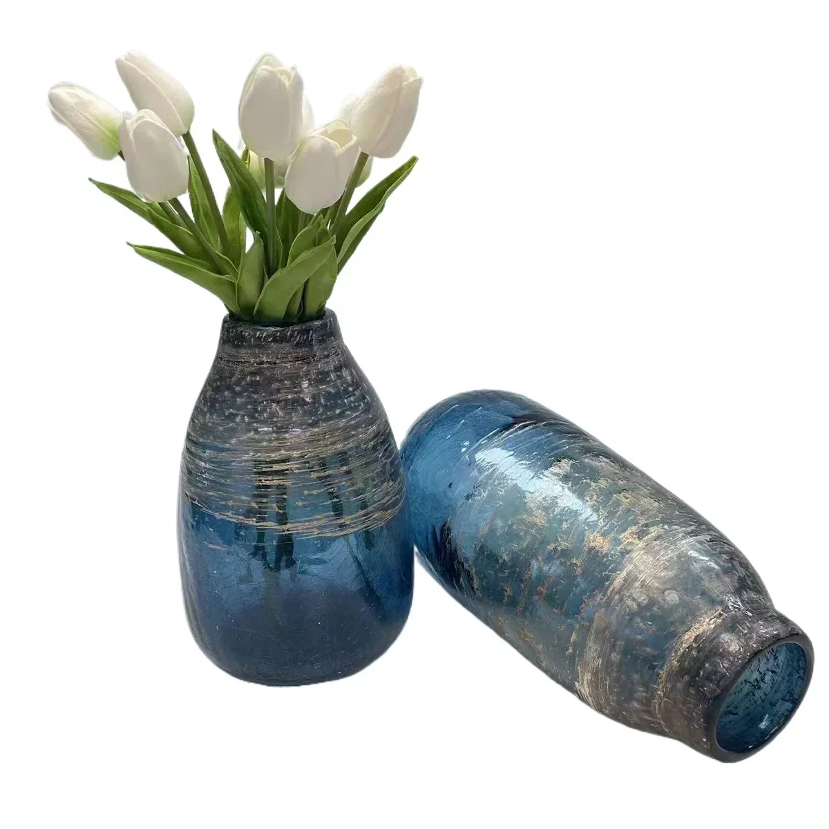 

Light luxury blue glazed vase ornament can be hydroponic, living room dining table, sales office, hotel villa flower arrangement
