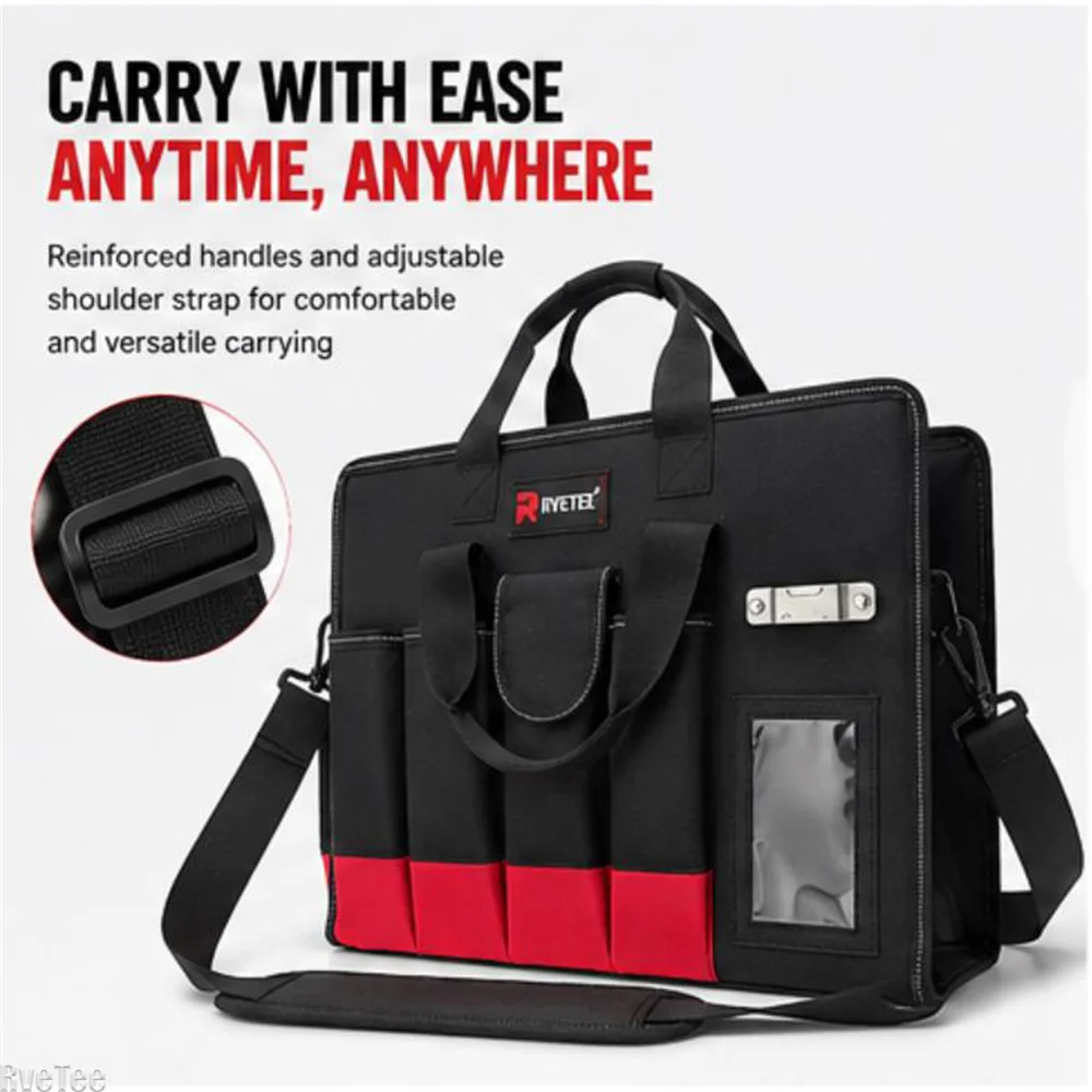 34-POCKETS Tool Tote Tool Bag Organizer with Straps PE Board Bottom 1680d Oxford Cloth for Electricians Pouch