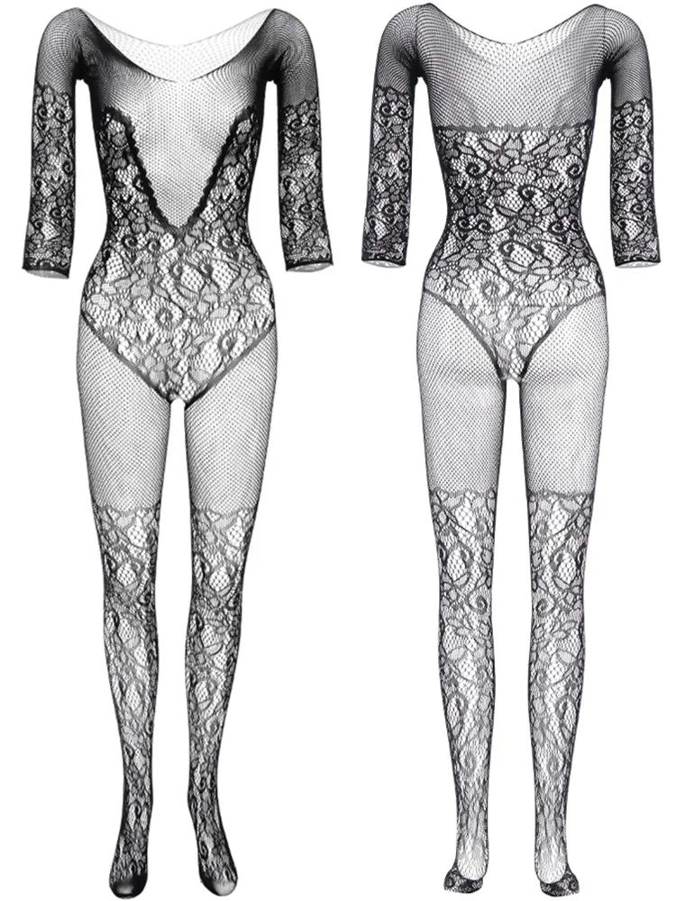 2024 New Fishnet Bodysuit Exotic Erotic Mesh Full Body Stocking Clothes High Elastic One-piece Tights Lingerie Fashion Sleepwear