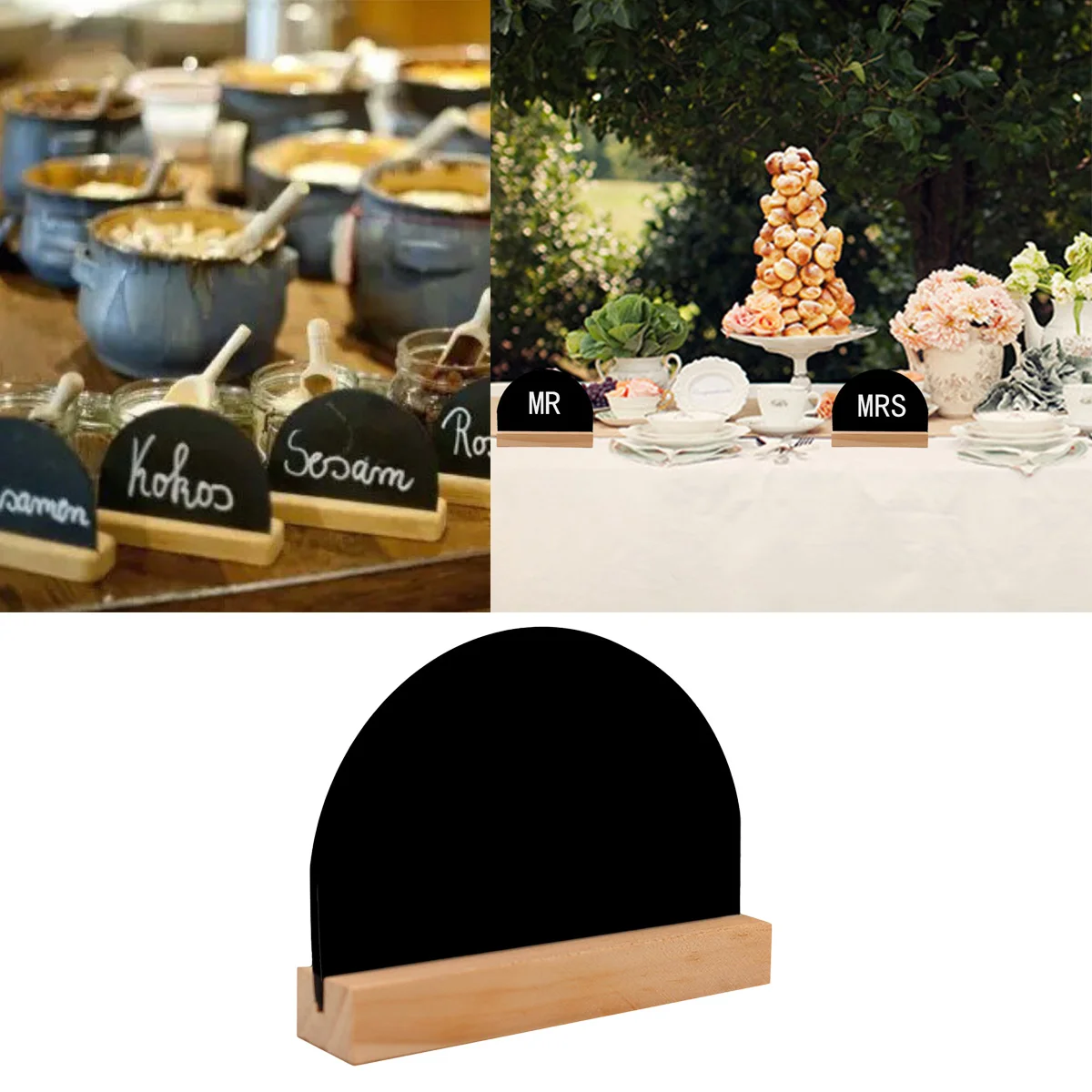 

4pcs Wooden Blackboard Decor Double-Sided Chalkboard Signs Mini Message Boards For Diy Home Party Wedding Decoration Lightweight