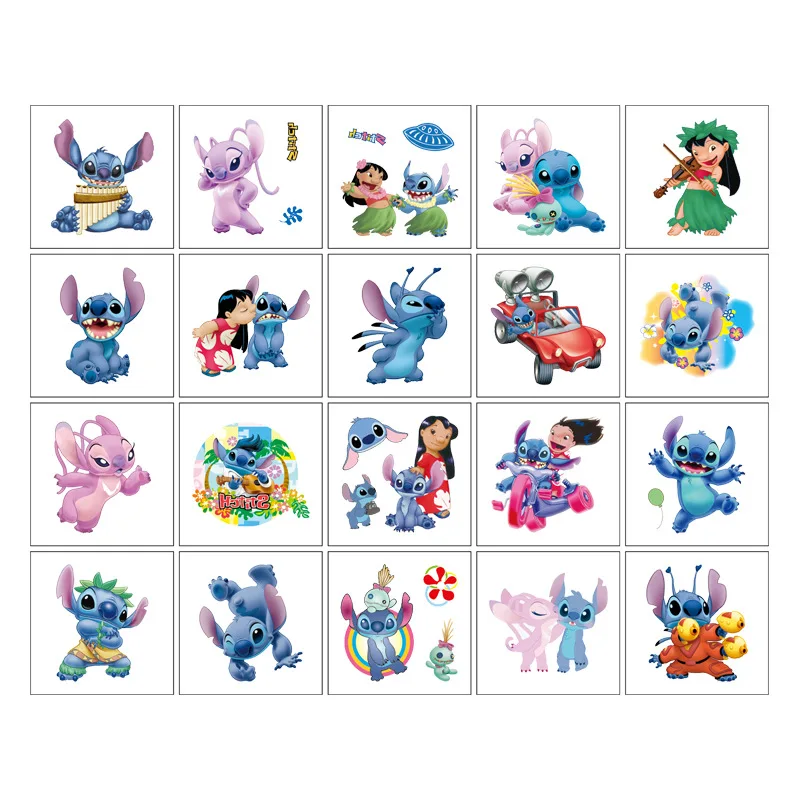 20PCS การ์ตูน Disney Lilo Stitch Tattoo สติกเกอร์น่ารักอะนิเมะเด็กรอยสักกันน้ําชั่วคราวสติกเกอร์แพ็คเด็กผู้หญิงของเล่น