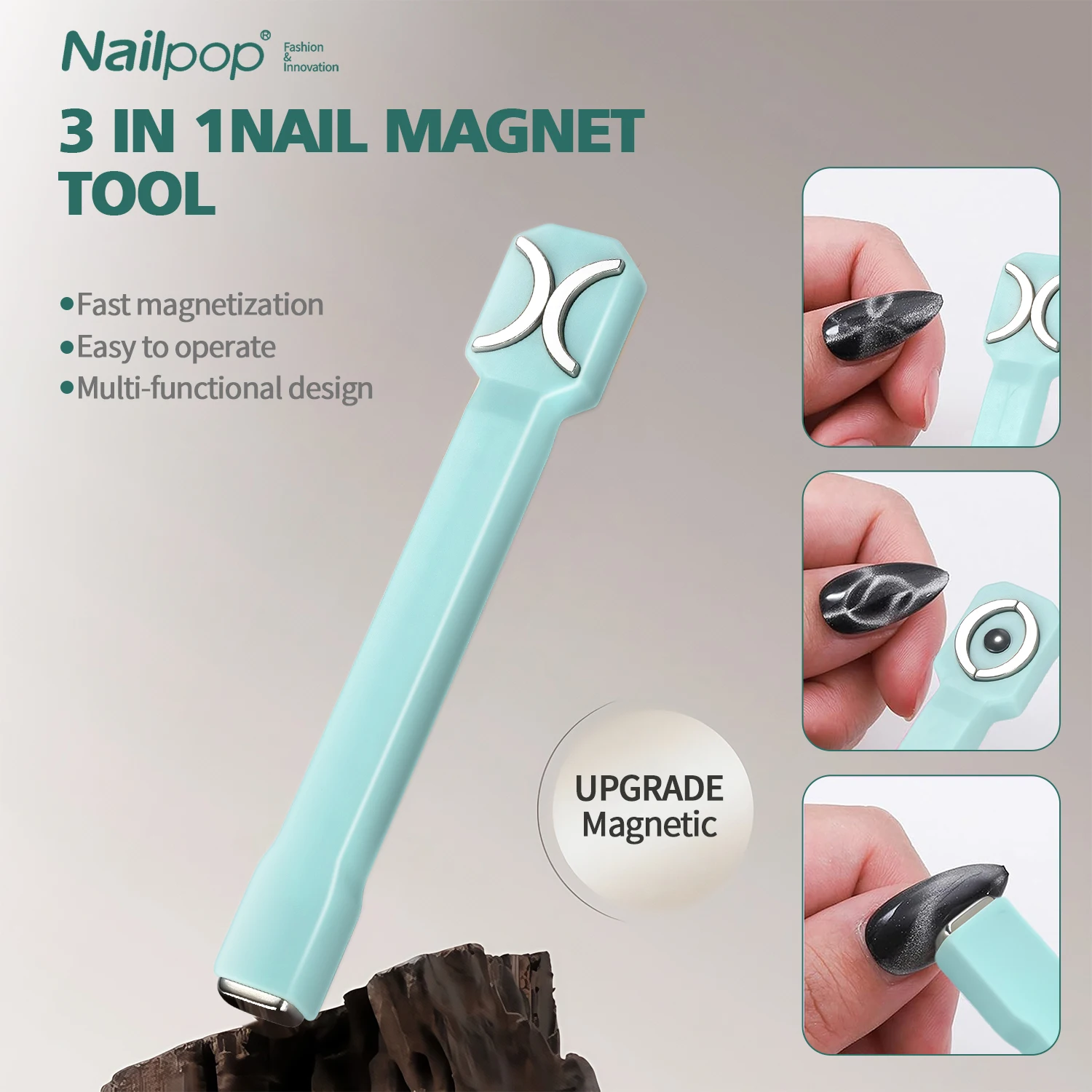 NAILPOP Nail Magnet 3 IN 1 Strong Magnetism Double-Head Tool for Faster Cat Eye Nail Art Design Perfect for Home DIY and  Salon