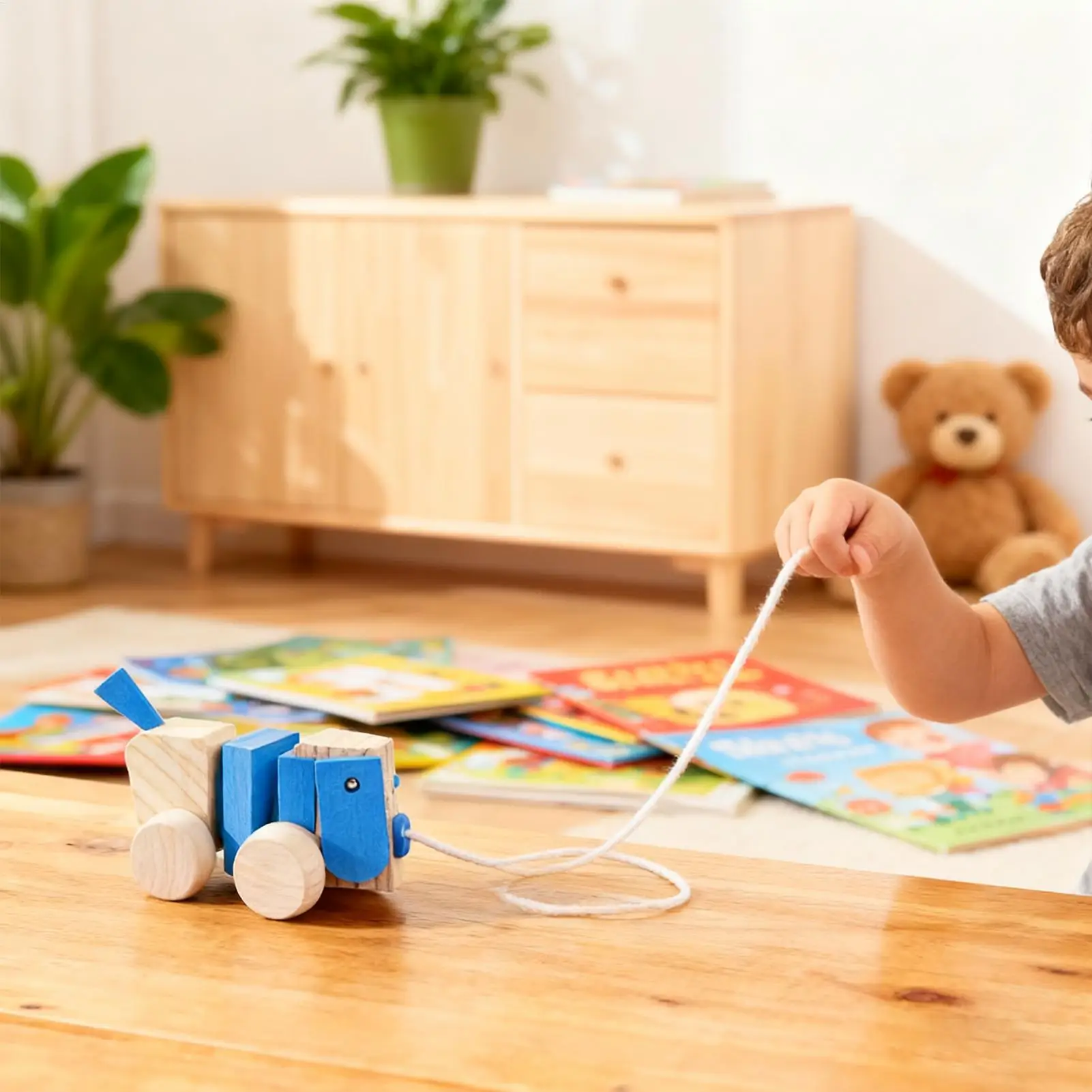 Wooden Pull Along Toy With StringInteractive Fun Baby Crawling Puppy Walking Toys Baby Pull Along Dog For Boys Girls Kids