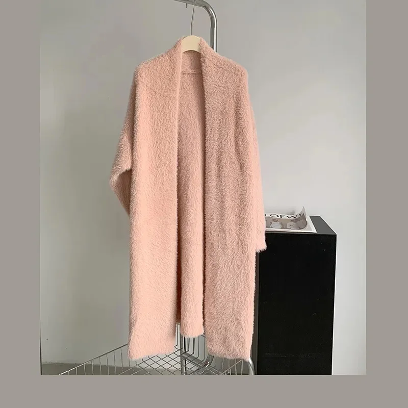 Autumn Winter New 2023 Women Imitation Mink Velvet Jacket Women's Loose Long Casual Warm Knitted Cardigan Female Knitwear Tops