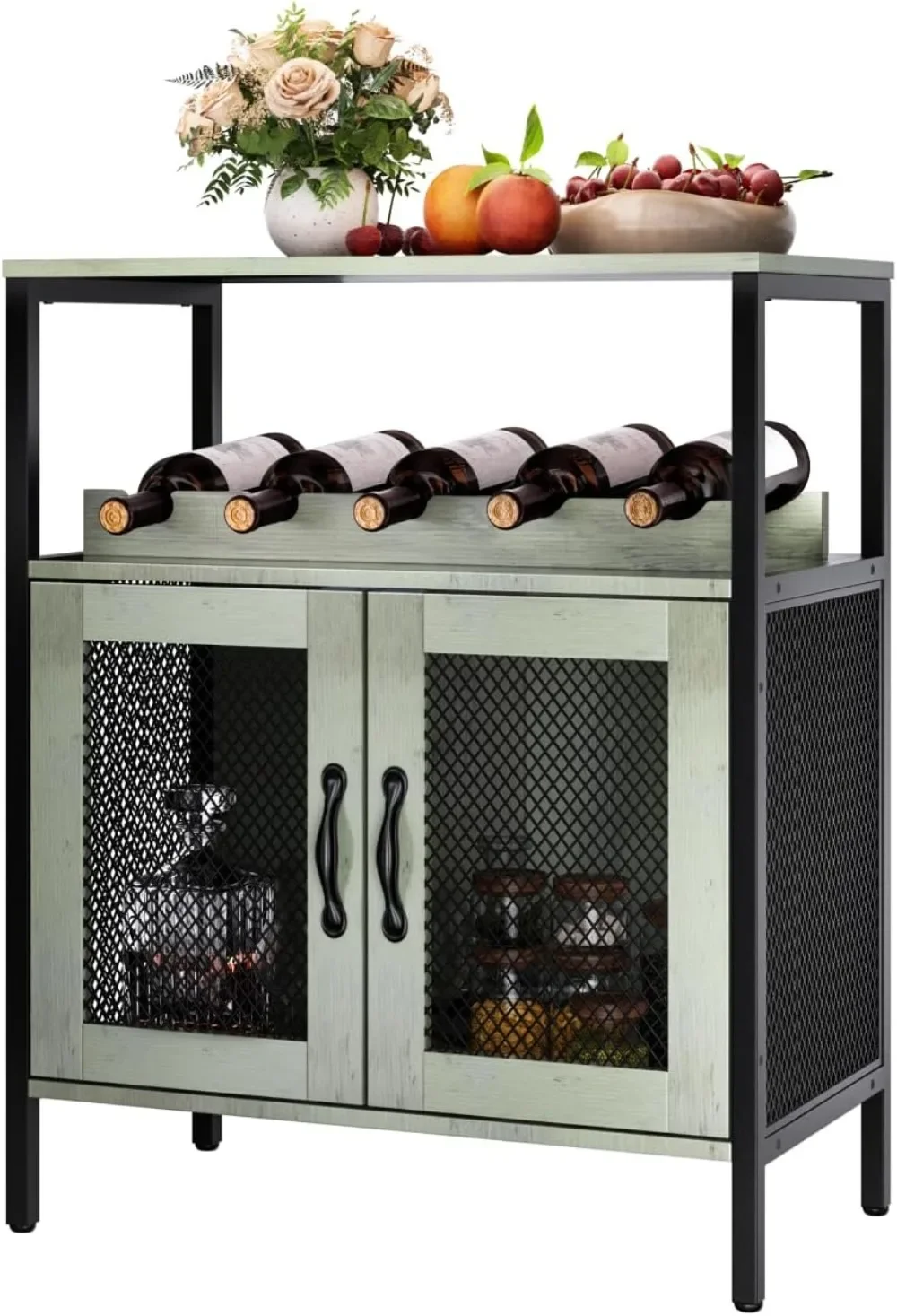 Gabinete de bar de vinos EvaStar, gabinete de licores industrial, estante de vino, gabinete de bar de café con puertas de malla metálica, gabinete de licor pequeño