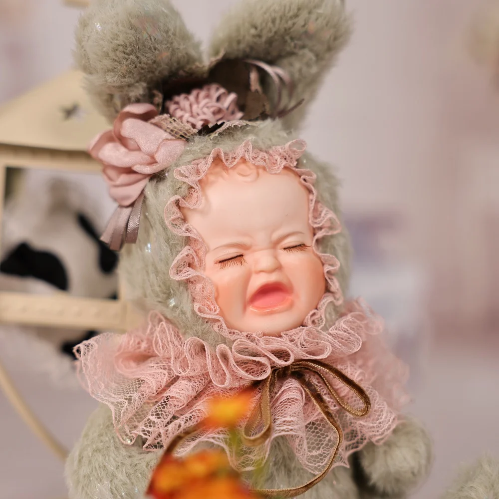 

Cloveray 8 inch Original Realistic Porcelain Doll Ceramic Face Plush Rabbit Set Ceramic Doll Crying Face Handmade Art Kid Gift