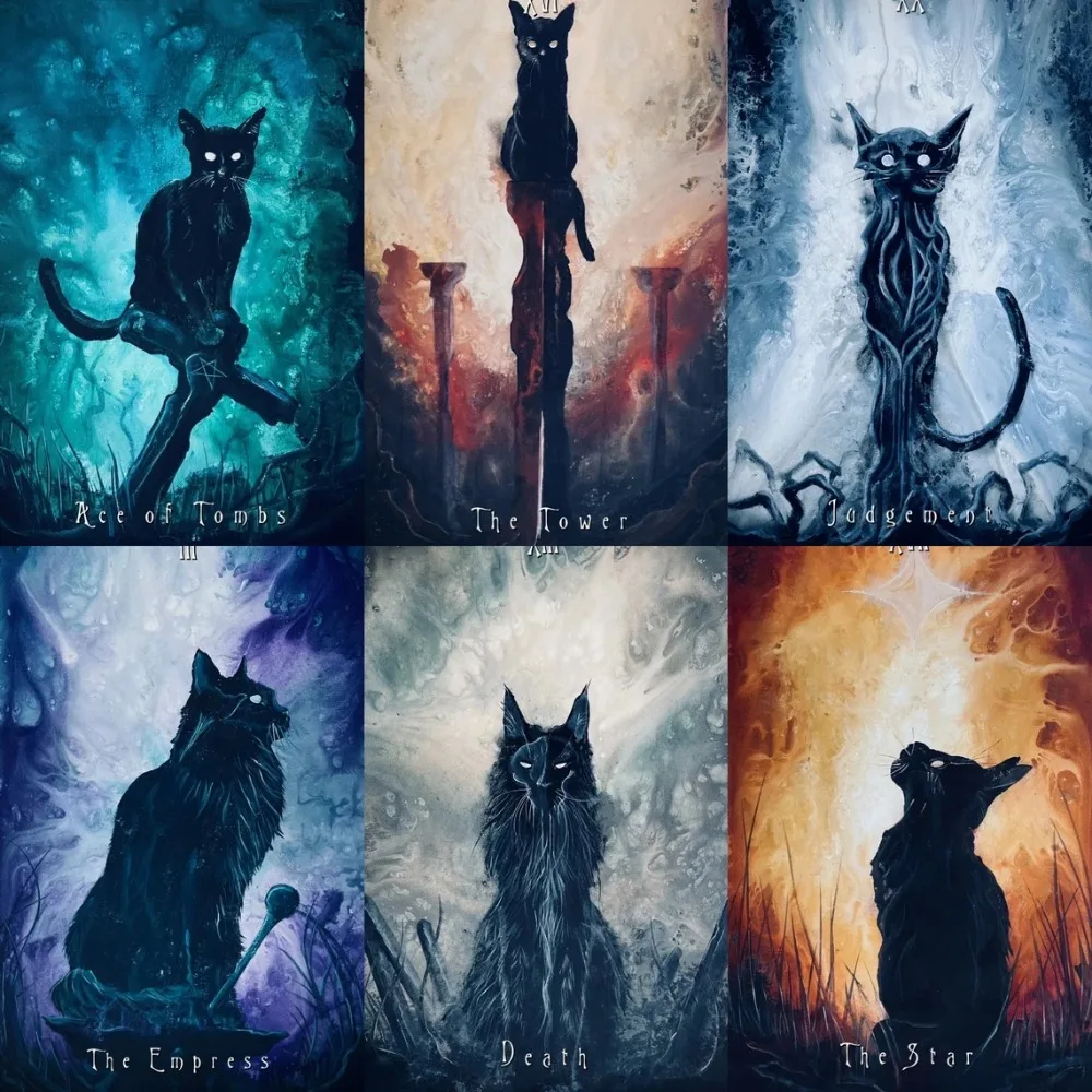 

10.3*6cm The Haunted Cat Tarot Deck - 78 Card Tarot Deck Featuring Original Surreal & Fantasy Feline