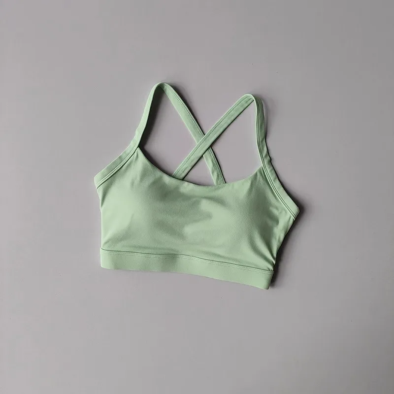 Women's Solid Color Yoga Underwear Fitness Bra Soft Cross Back Push-Up Gym Sports Top with Chest Pad Yoga Vest Sport Crop Top image 4
