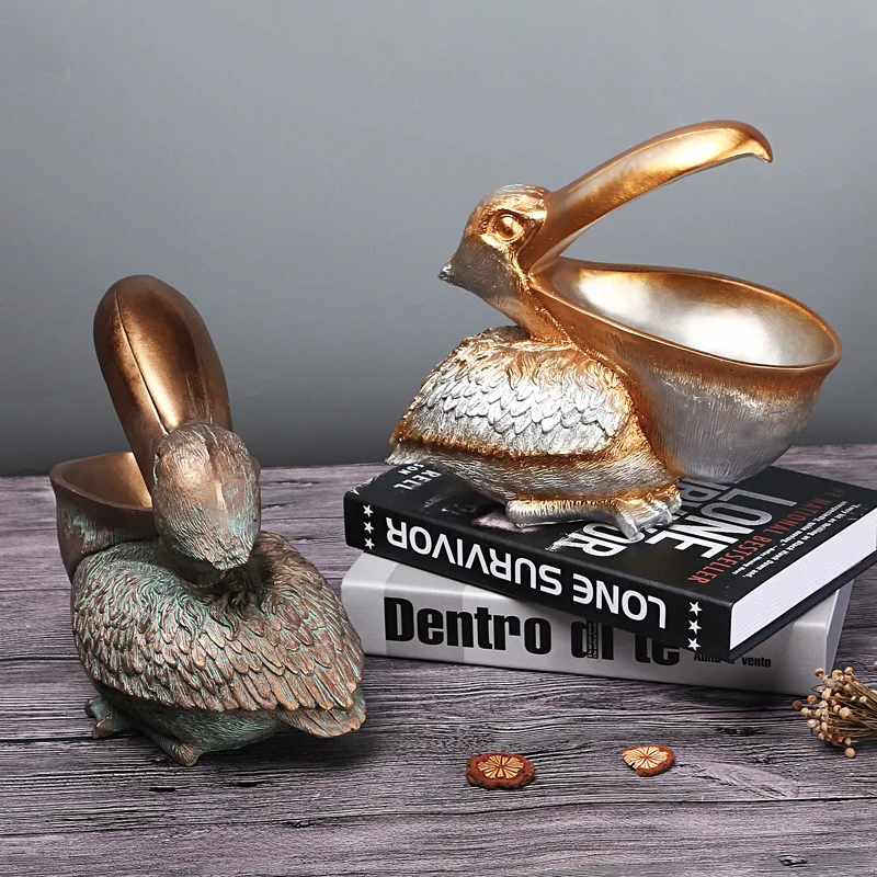 The Pelican Bird Figurines Pelican Sculpture Desktop Candy Dish Organizer for Entryway Table Statue