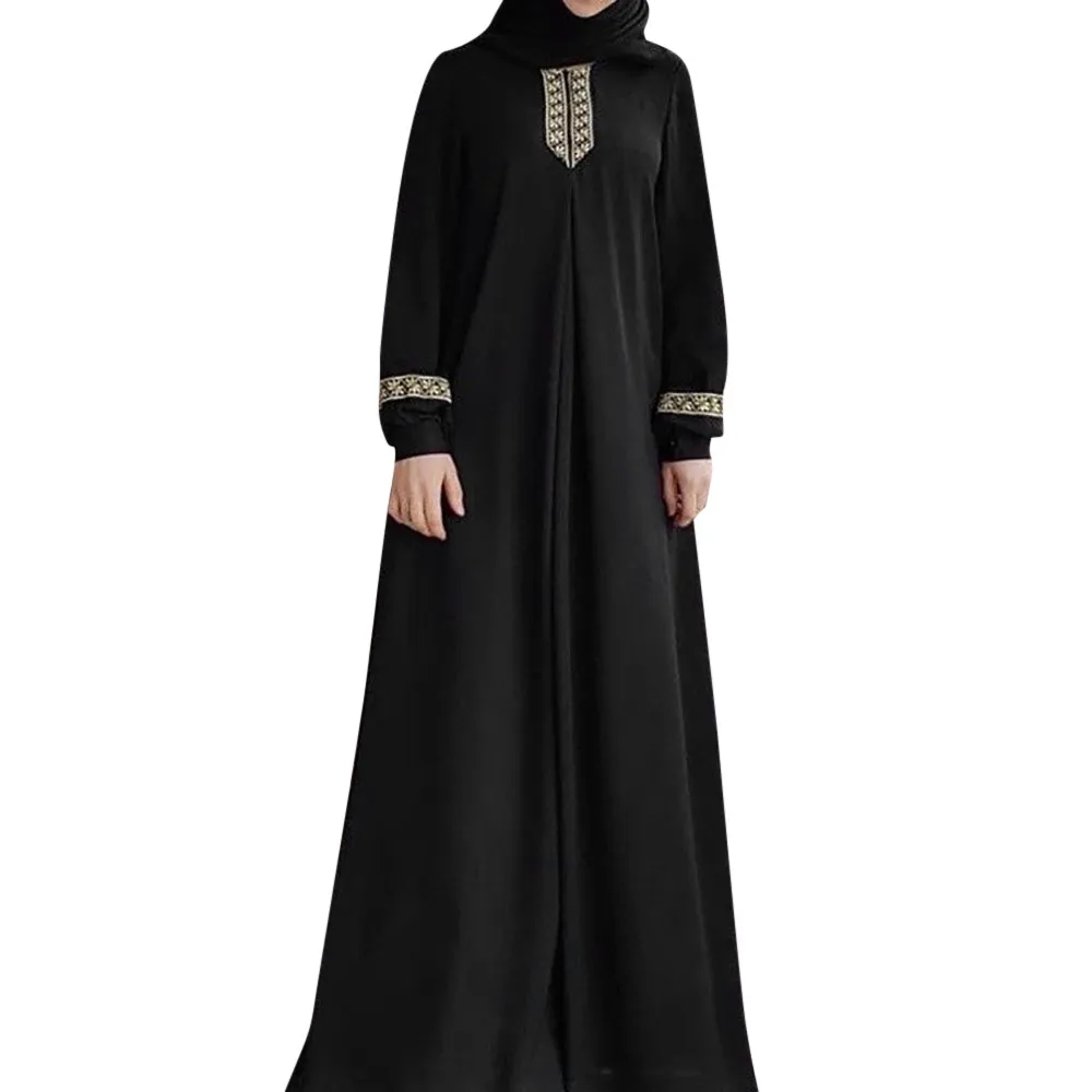 Muslim Women\'s Long Sleeve Dress Ethnic Style Embroidery Long Sleeve Casual Loose Dubai Elegant Robe Middle East Arab Eid Ramada