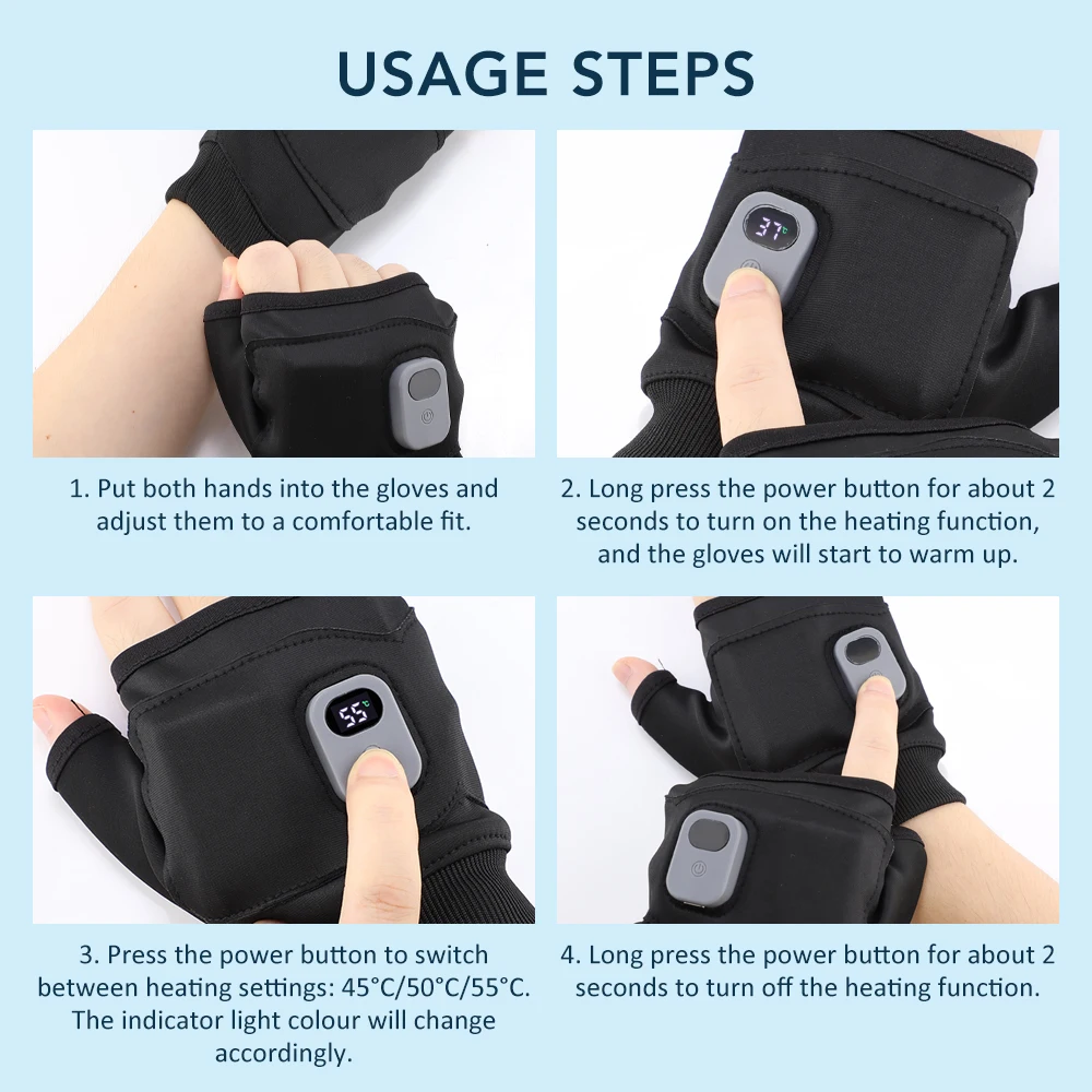 Rechargeable 3 Levels Heating Hand Warmer Thermal Gloves Electric Heated Gloves Winter Warm Outdoor Riding Skiing Mitten