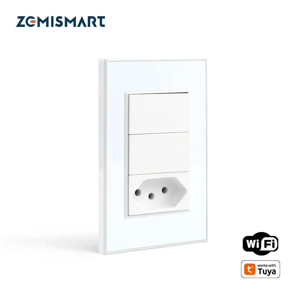 Zemismart WiFi Brazil Socket with Push Light Switch Work with Tuya Brazilian Wall Outlet Switch Alexa Google Home Voice Control