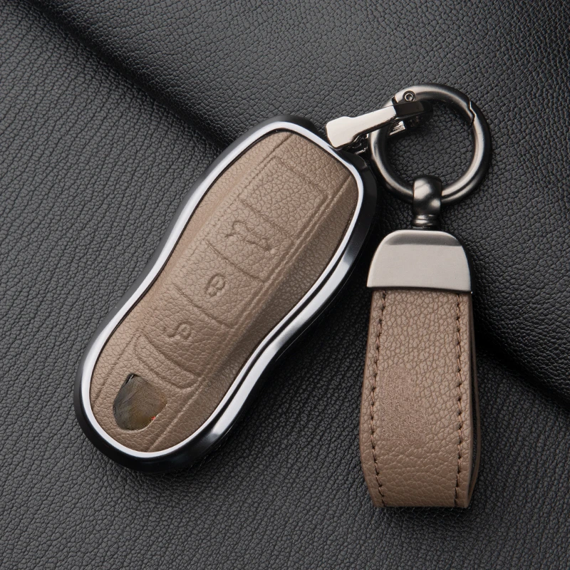 Suitable For Porsche Taycan Panamera Macan Cayenne 718 911  Zinc Alloy +Goatskin Leather Car Remote Key Case Cover