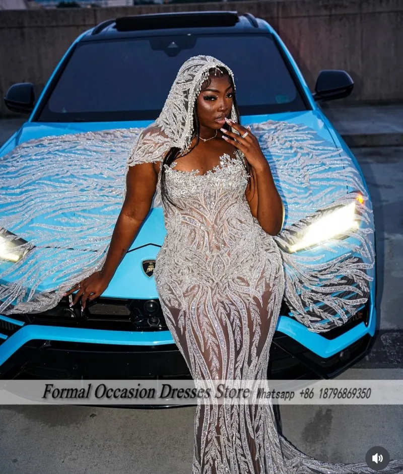 

Роскошные черные выпускные платья для девочек с вуалью, пайетками и бисером, фасон «русалка», для выпускного бала 2026 года, индивидуальный пошив, вечерние платья на заказ