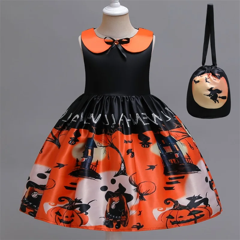 2024 Halloween Costume for Kid Witch Cospaly Clothes Ghost Dark Black Dress 4-10Y Girl Princess Costumes Children Carnival Party