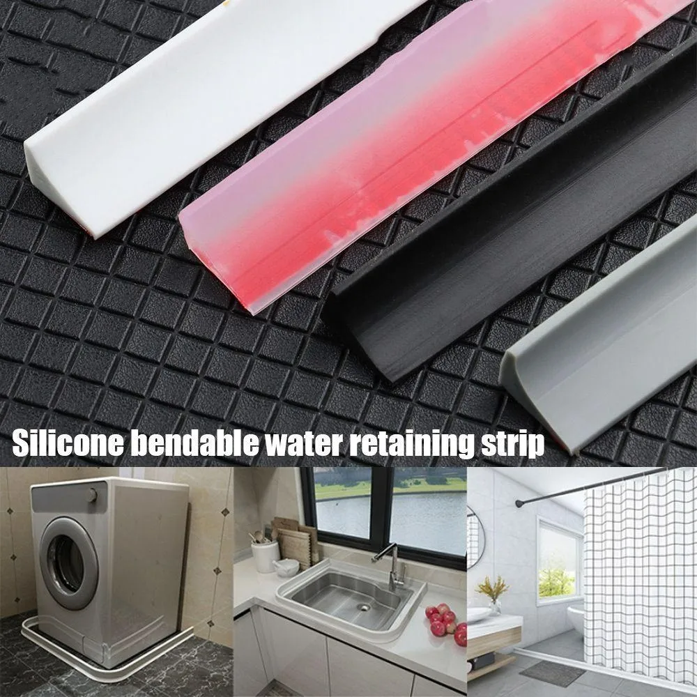 Bathroom Silicone Water Retaining Strip Shower Blocker Dam Flood Barrier Dry Wet Separation Kitchen Countertop Waterstop Strip