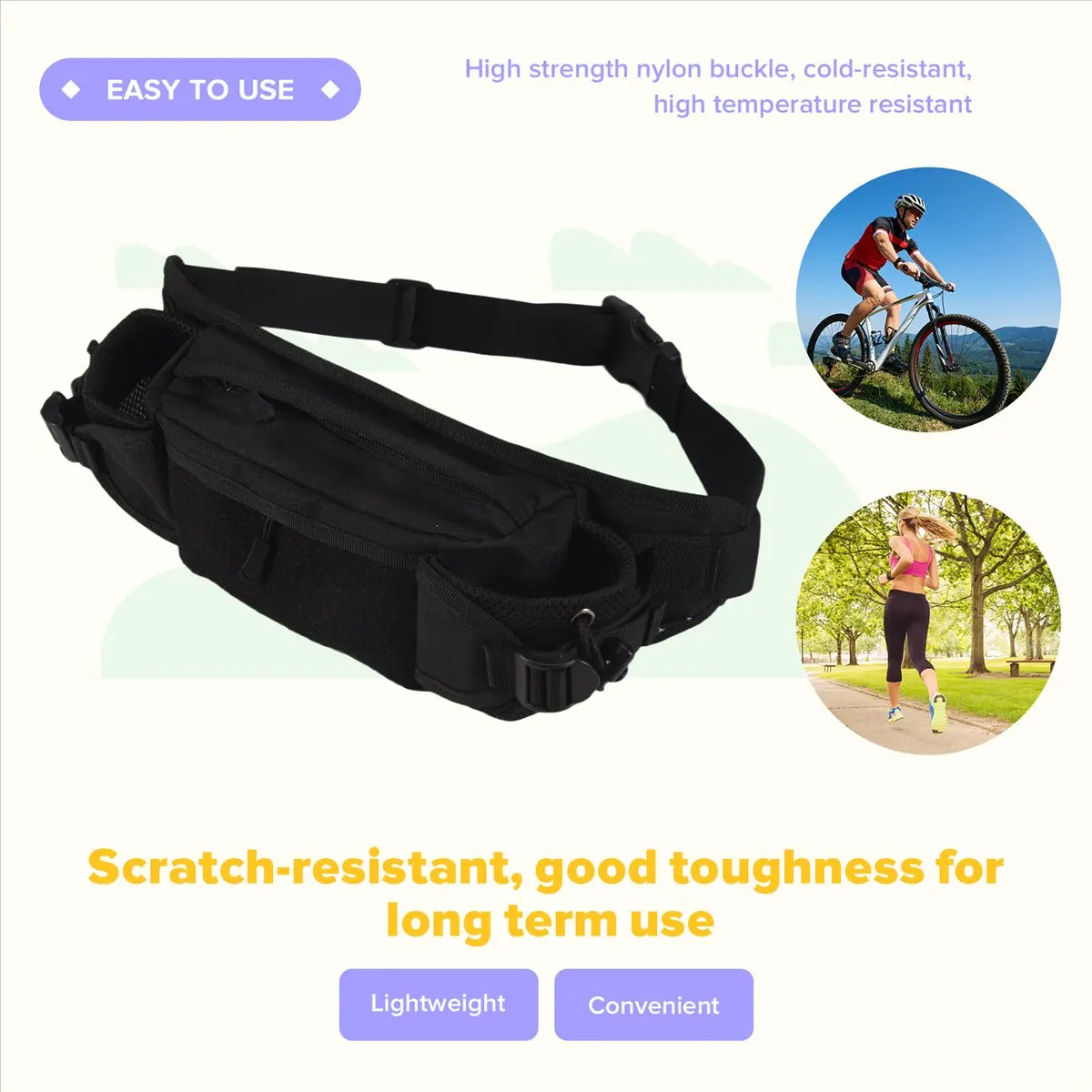 ABQR Черная поясная сумка Водонепроницаемая сумка для телефона Сумка для бутылки с водой Унисекс Нагрудная сумка для кемпинга Туризм Охота