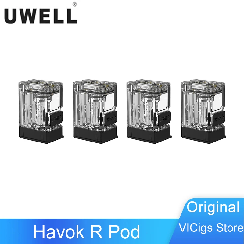 4pcs/pack Original Uwell Havok R Pod Cartridge 3ml Side Filling & 0.6ohm Coil Electronic Cigarette Vaporizer For Havok R Pod Kit