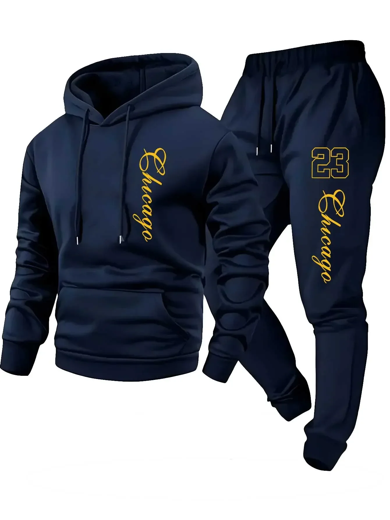 Ensemble deux pièces à capuche à manches longues pour hommes, imprimé tendance, vêtements de sport décontractés et à la mode