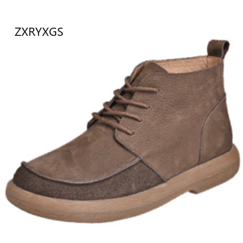 

ZXRYXGS Мужская обувь из натуральной кожи с верхом, новинка 2025, осенне-зимние ботинки на шнуровке, короткие теплые модные кроссовки, повседневная обувь на плоской подошве