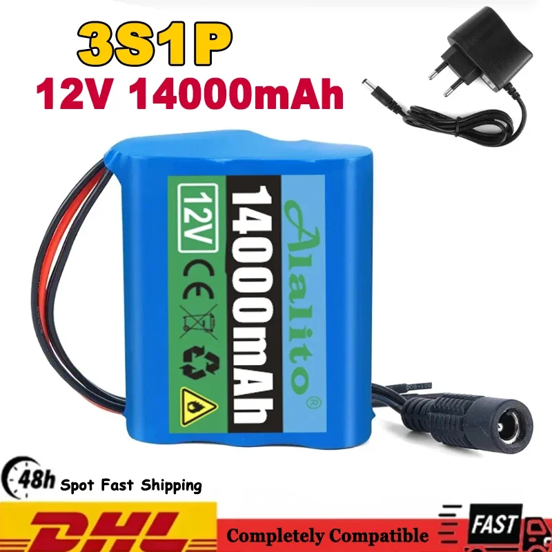 100% New 3S1P Protection Plate12V 14Ah Battery Pack 12V 14000mAh 18650 Lithium ion DC 12.6V Super Rechargeable Battery + Charger