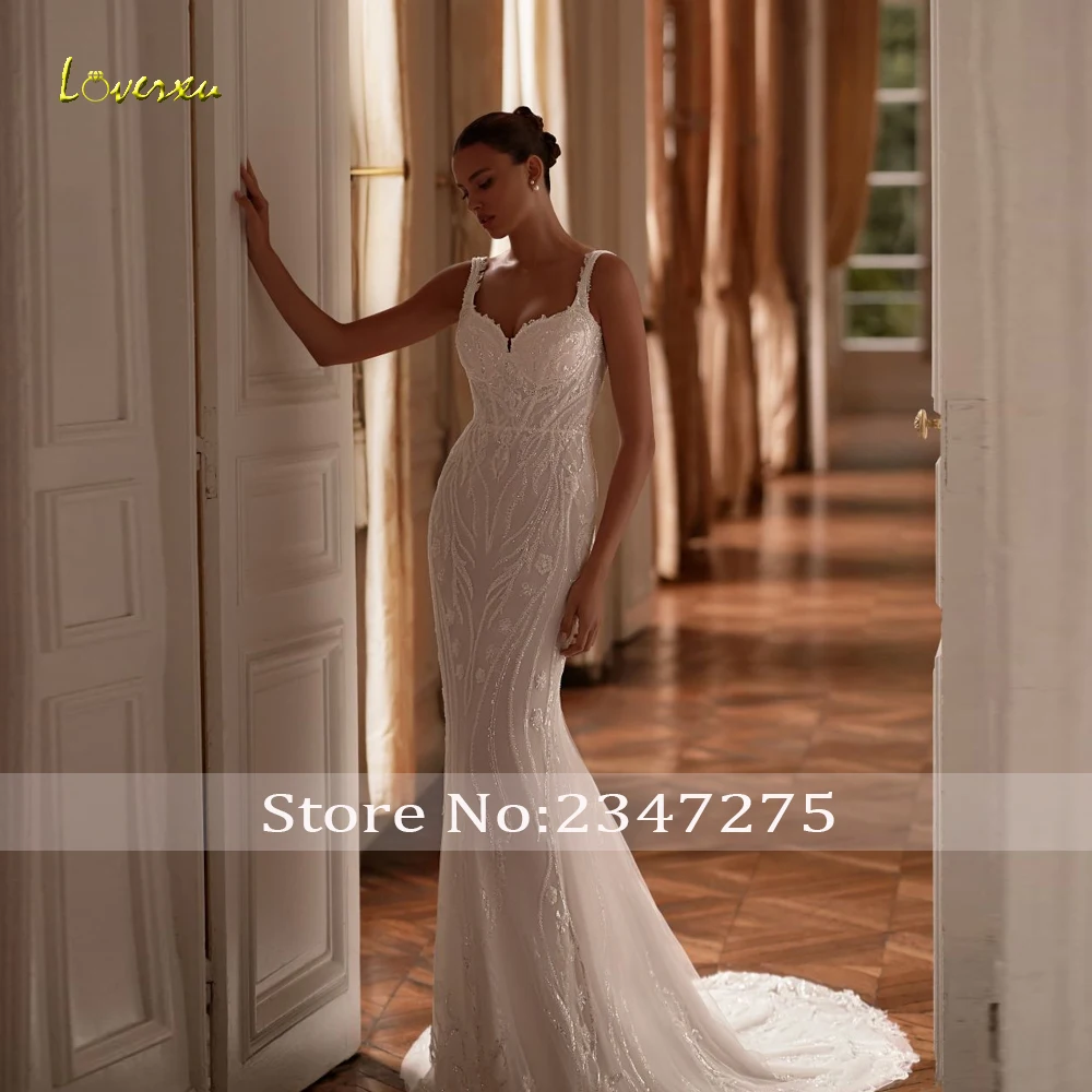 Loverxu Mermaid Wedding Dresses Scalloped Sleeveless Vestido De Novia Lace Embroidery Detachable Train Custom Made Bridal Gown
