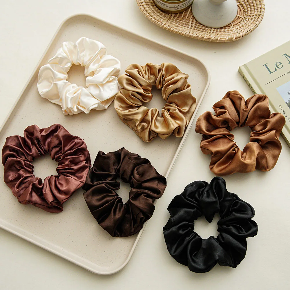 6PCS/set Pure Mulberry Silk Hair Scrunchies Silk Hair Ties Hairbands Skinny Scrunchies Ponytail Holders Hair Care Accessories