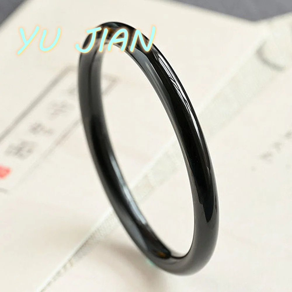 

Vintage Classic Natural Black Jade Bracelet Noble Delicate Agate Chalcedony Round Bar Handring Bangle High Quality Jewelry