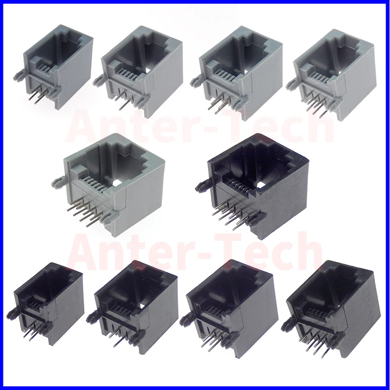 

10 pcs RJ11 4P4C 6P6 6P4C 6P2C 8P8C Modular Network PCB Jack Vertical Ports Sockets Female Connectors black gray crystal