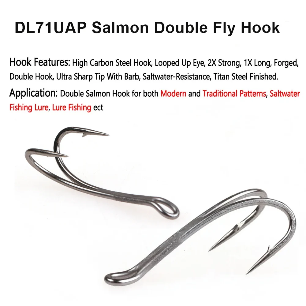10 Stück # 4~ # 14 DL71UAP 2X Starker Lachs-Doppelhaken zum Binden von Lachsfliegen, Tube-Fliegen, Jigs, Doppelhaken für Meeresangeln, Köderfischen – Detail 4