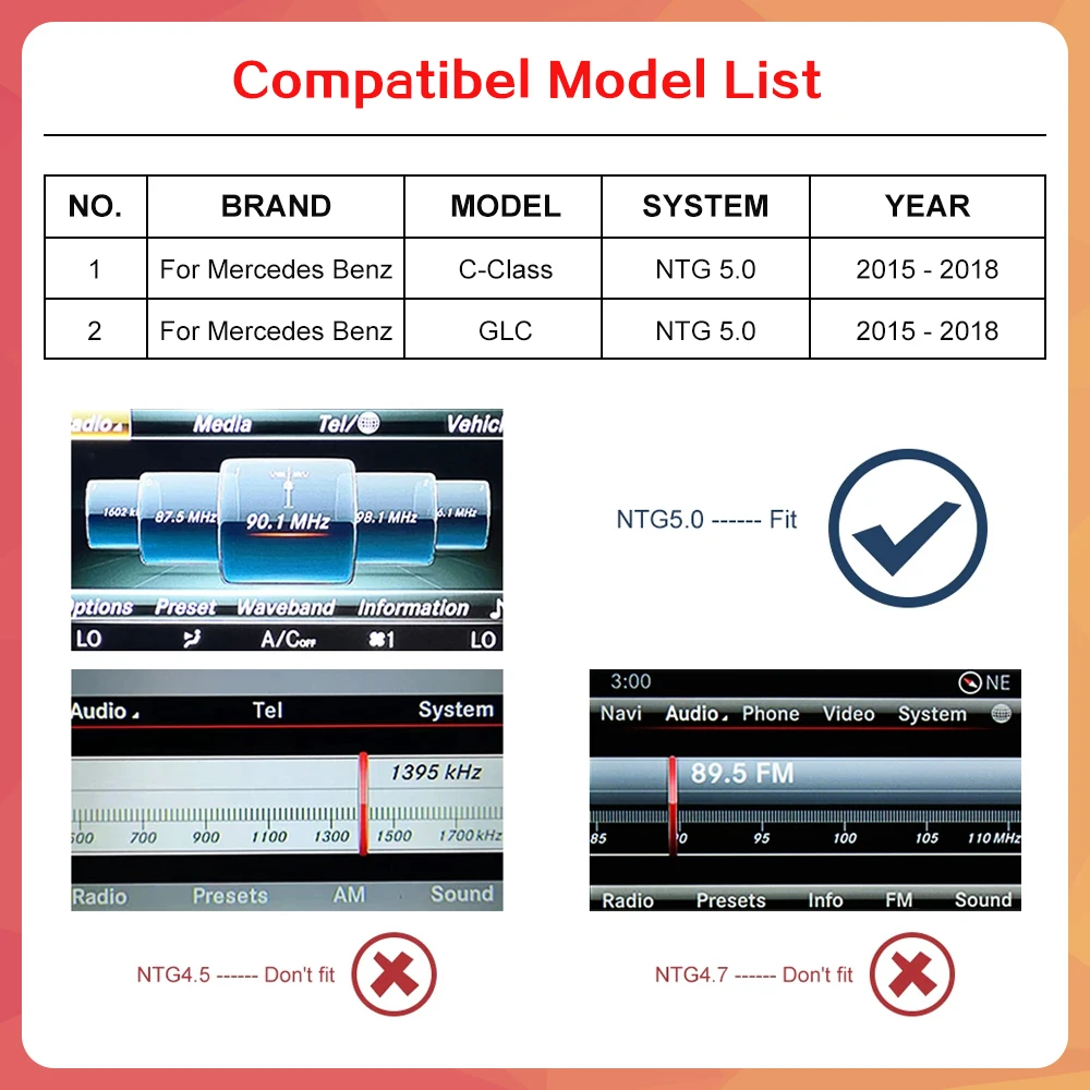 Wireless CarPlay Android Auto Decoder for Mercedes Benz GLC C-Class W205 2015-2018 with MirrorLink AirPlay Car Play Camera