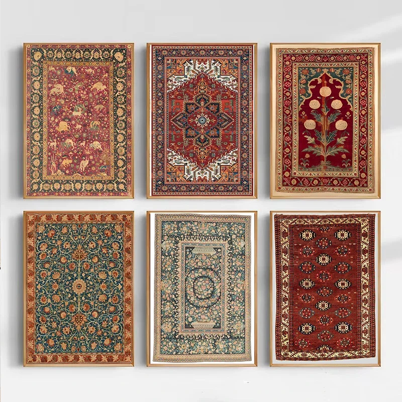 1pc frameless Canvas painting Medieval Oriental Persian Carpet, Art on Canvas Prints, Abstract Posters, Renaissance Vintage Carp