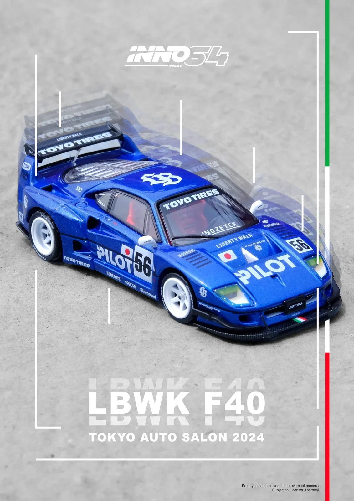 

INNO 1:64 LBWK F40 Tokyo Auto Salon 2024 Blue Diecast Model Car