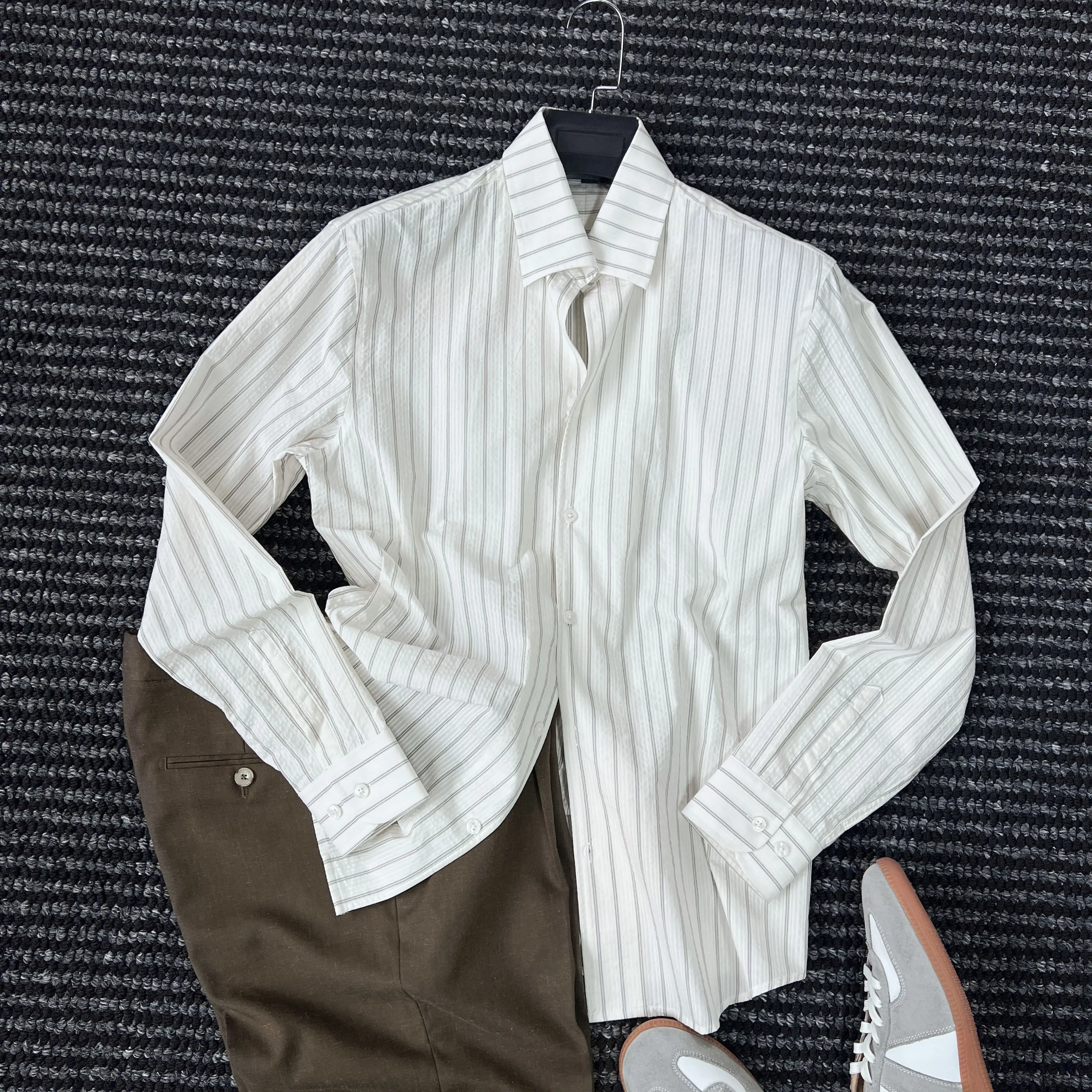 

Luxury, Gentleman, One Piece Collar Striped Shirt Gentleman's Elegant Shirt
