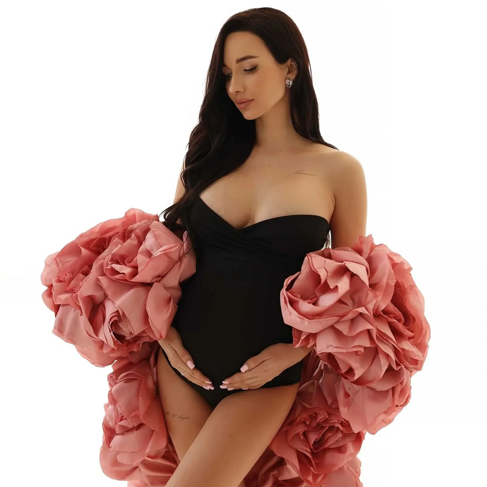 Chique 3d flor jaqueta blusa em camadas capa floral rosa jaqueta feminina artesanal casaco outerwear