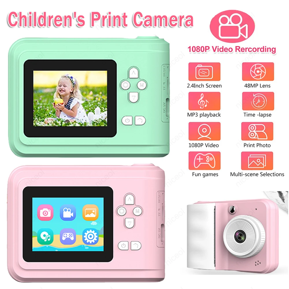 1080P Kids Instant Camera with Print Photo Paper Thermal Print Children Digital Camera Photo Printing Camera Video Toys