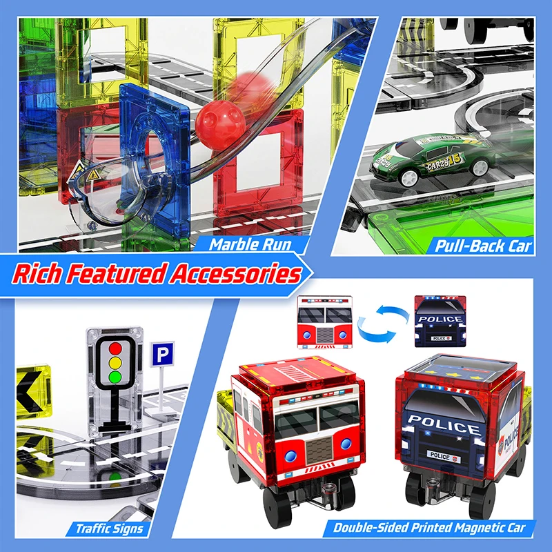 مجموعة 150 قطعة من البلاط المغناطيسي مع مسار الرخام، ألعاب تعليمية مغناطيسية للأطفال في مرحلة ما قبل المدرسة، هدية تعليمية في مجالات العلوم والتكنولوجيا والهندسة والرياضيات