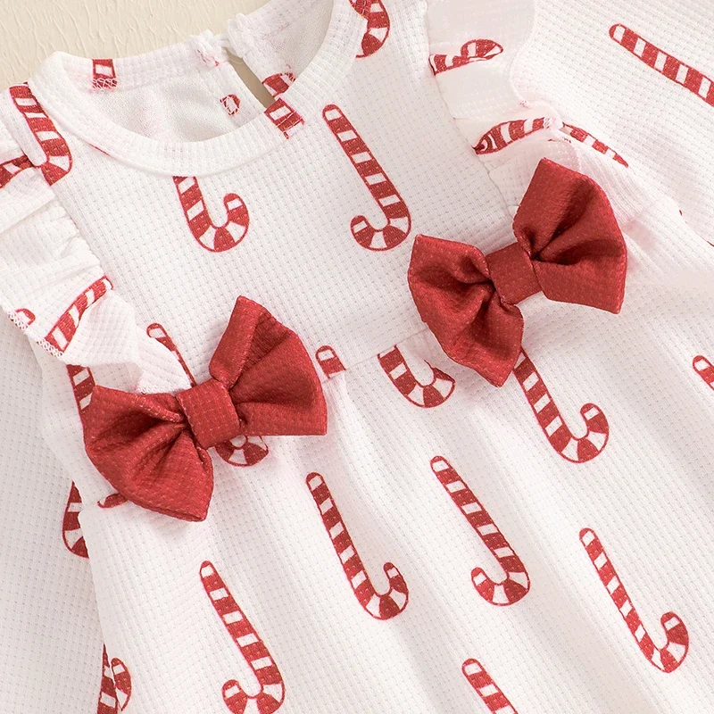 VISgogo Newborn Baby Girls Christmas Jumpsuit Long Sleeve Candy Cane/Christmas Tree Print Rompers Baby Fall Clothes