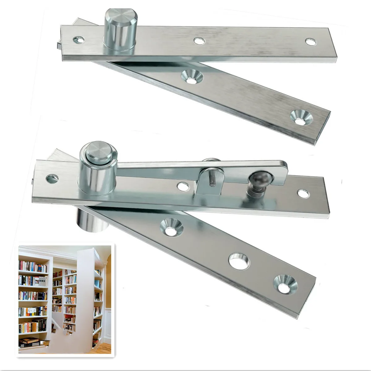 360° Rotation Heavy Duty Pivot Hinge Stainless Steel Hidden Door Hinges Invisible Pivot Door Hardware for Secret Doors Bookshelf