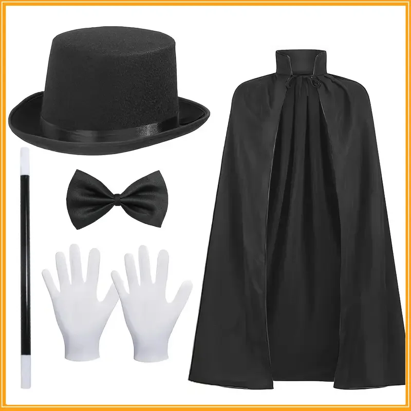Zauberer Rollenspiel Cosplay Kostüme Outfit Halloween Zauberer Herren Jazz Hut mit Fliege Handschuhe Smoke Rod Prop Sets