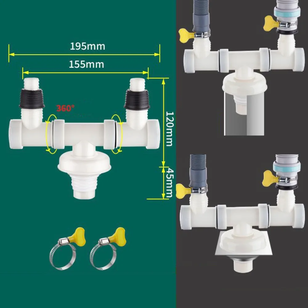 Dual-Purpose Washing Machine Drainer Anti-Return Pipe Tee Dual-Interface Drain Connector Multifunctional Two-In-One
