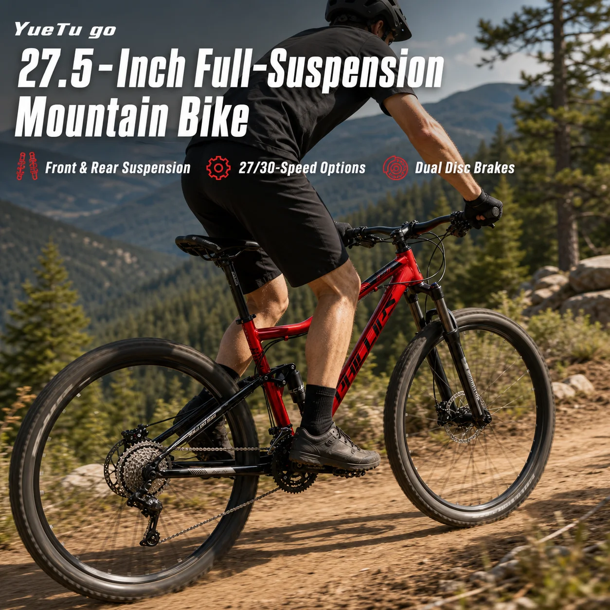 27.5 Inch Full Suspension Mountain Bike for Adults Bicycle 30 Speed MTB with Lockout Fork Mechanical Dual Disc Brakes bicicleta