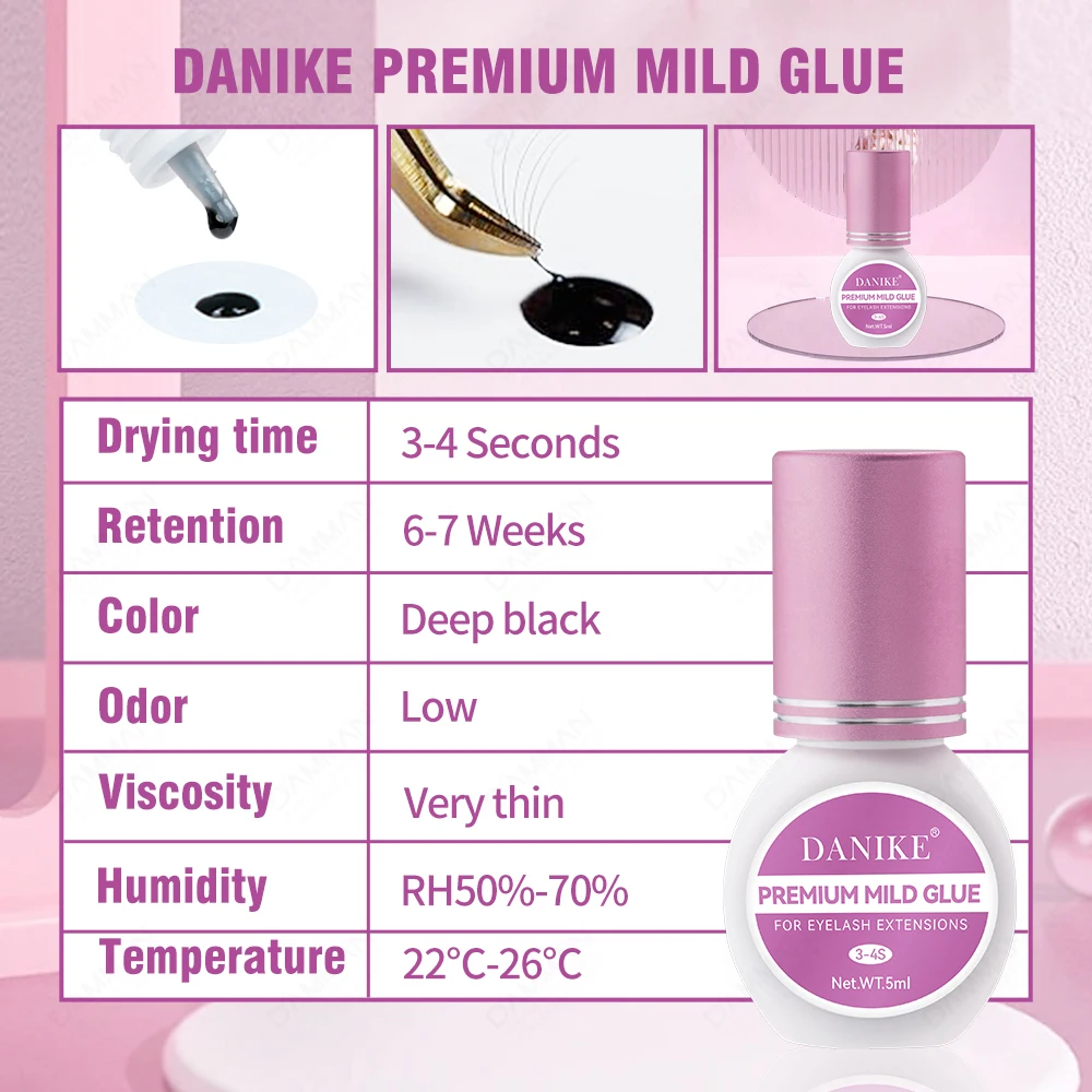 DANIKE-pegamento adhesivo para extensión de pestañas postizas, 5Ml, 3-4Sec, secado rápido, fuerte, pegamento Individual para uso en salón, suministros de maquillaje