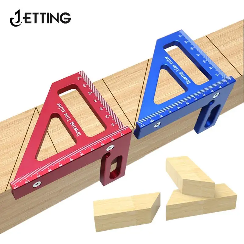 

3D Multi Angle Layout Aluminum Alloy Red Miter Triangle Ruler 45°/90° Woodworking Square Protractor Measuring Tools