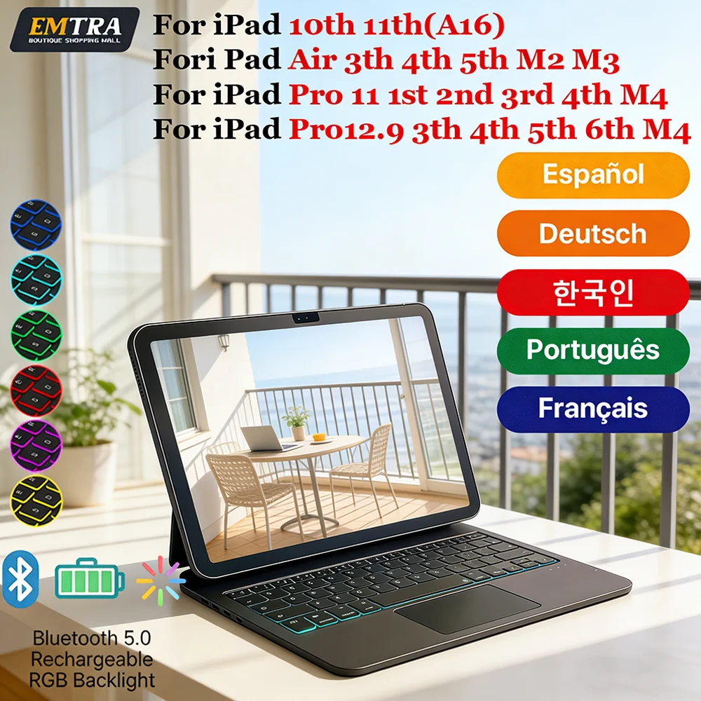 

Magic Keyboard for iPad 13 inch case for iPad Pro 11 12.9 Pro 13 Air 4 Air 5 10th 11th Generation Cover Spanish Hebrew French