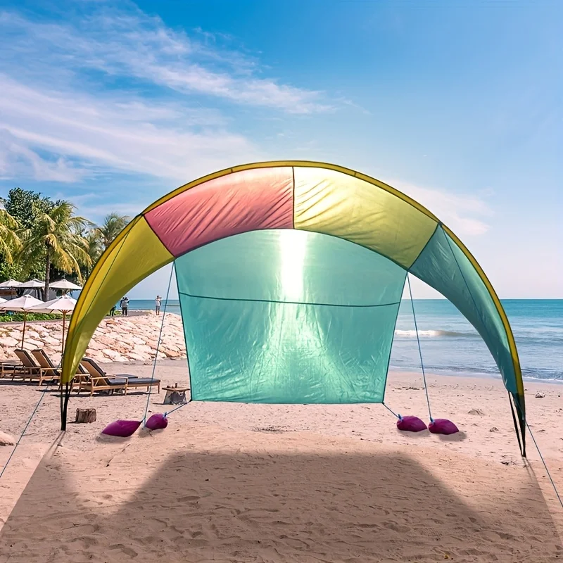 Beach Tent Sunshade Tent Grass Tent Colorful Sunshade Canopy，With Rainbow Sunshade -Camping Sunshade Awning，