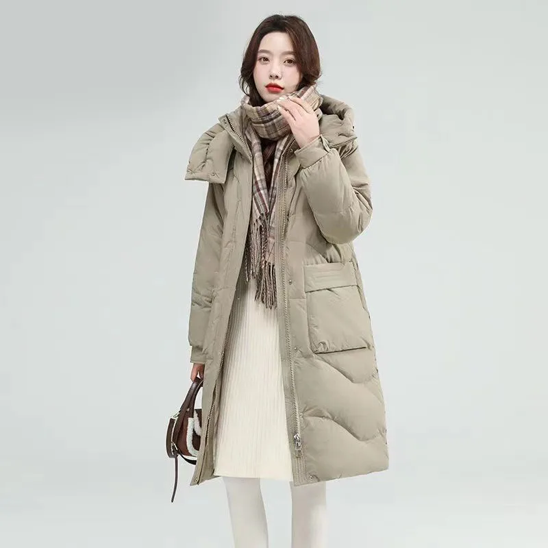 2024 Thickened Down Cotton Jacket Women's Loose Long Knee Length Winter New Coat Trend Parkas