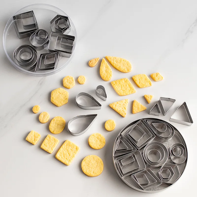 24pcs/set Geometric Shape Cookie Cutters Mini Square Round Oval Stainless Steel Pottery DIY Craft Jewelry Molds Baking Supplies