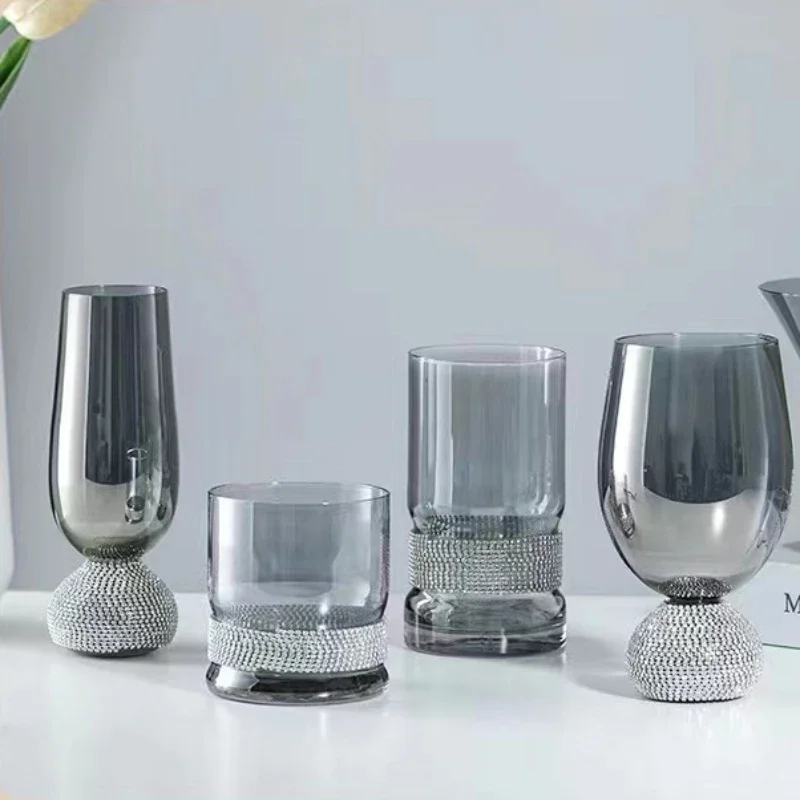 

Diamond Glass Cup Multi Color Household Cup with Diamond Cup At The Bottom Hotel Creative Foreign Wine Cup Beverage Cu